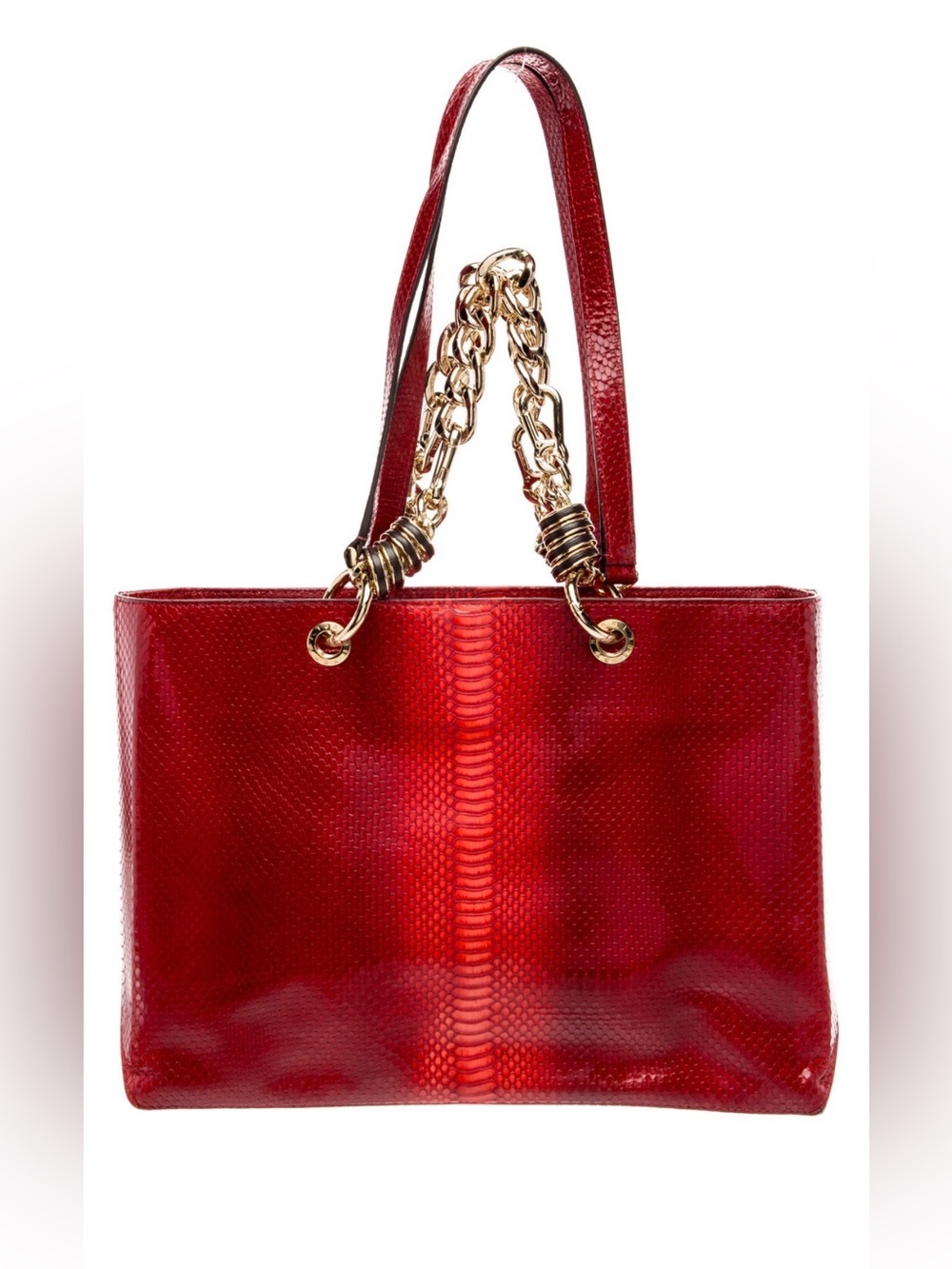 Henri Bendel Red Leather Tote Bag w Gold Tone Chain Handles RETAIL 799! LIKE NEW